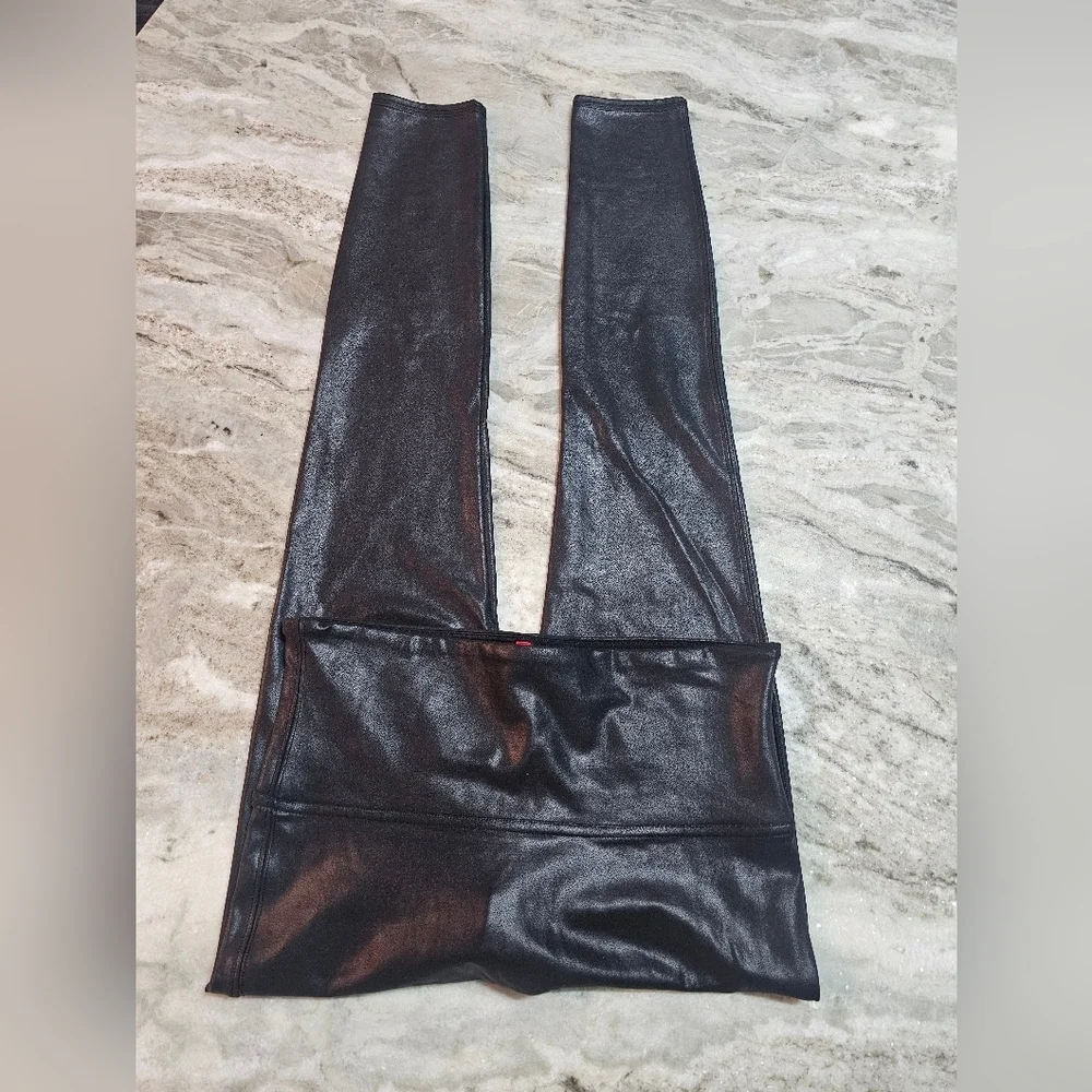 SPANX by Sara Blakely Faux Leather Leggings Black Size M High Rise Shaping Pants